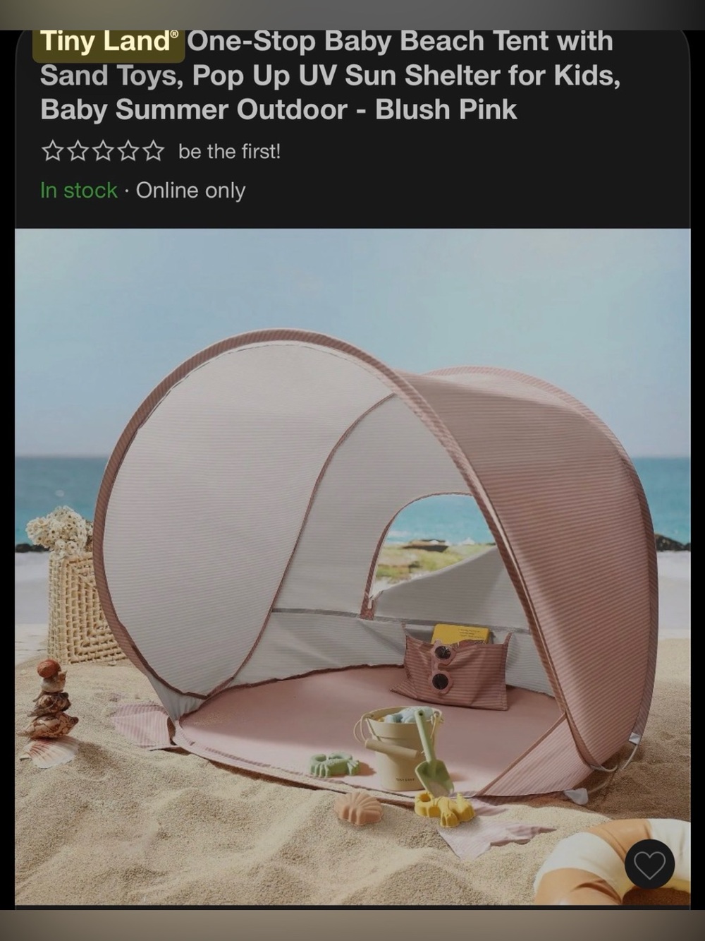 Tiny Land One-Stop Baby Beach Tent Pop Up UV Sun Shelter Blush Pink NWOT